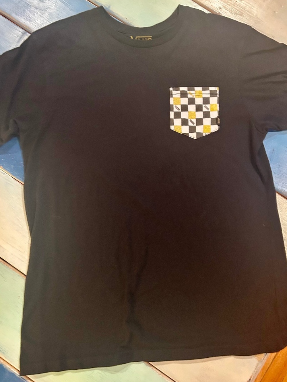 Vans 50th Anniversary Checkerboard Pocket Tee Black Gold Short Sleeve Size Large